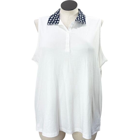 Draper James x Lands End 2X Top Polo Sleeveless Gingham Collar White Golf Preppy - Picture 2 of 13